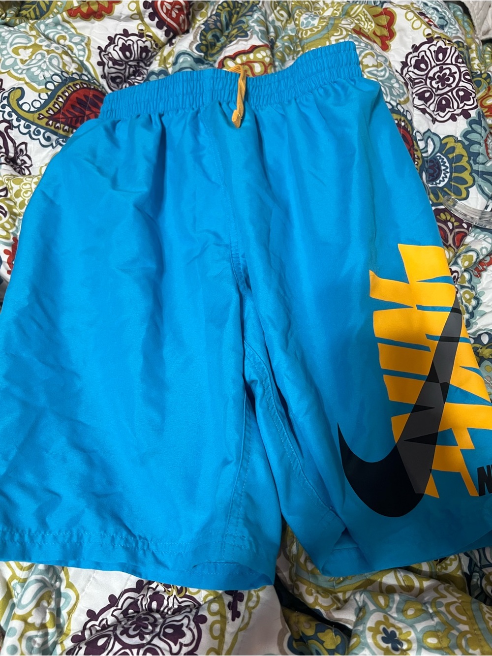 Nike Bright Blue Swim Shorts with Yellow Accent